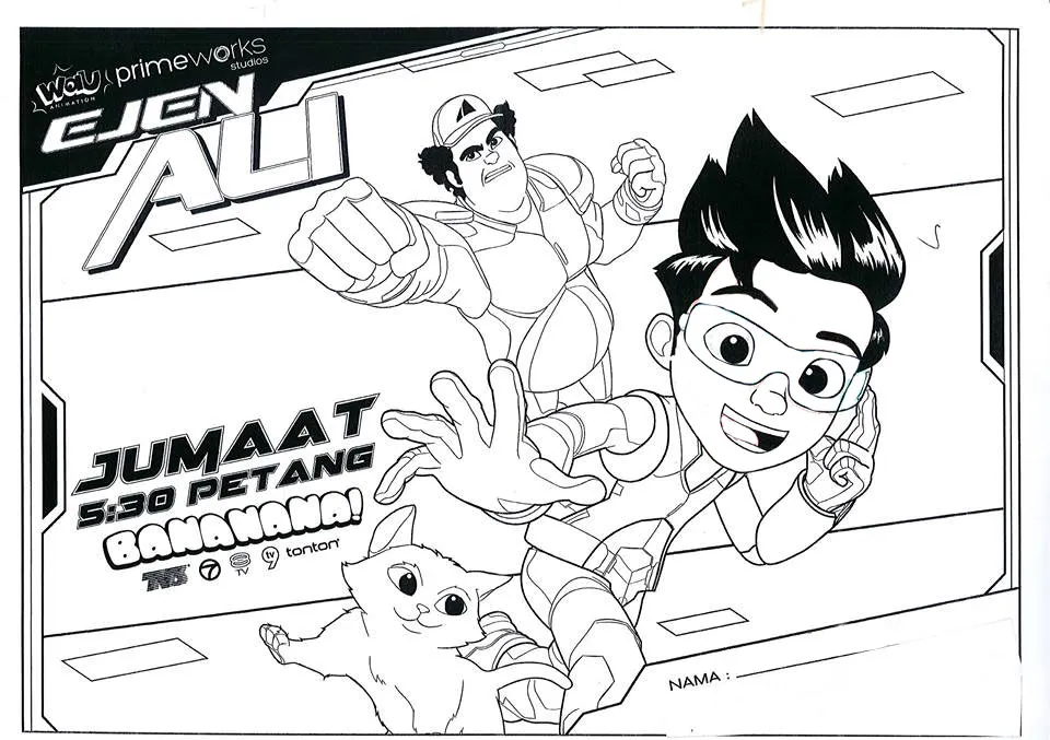 10 Gambar Mewarna Kartun Ejen Ali untuk Anak-Anak