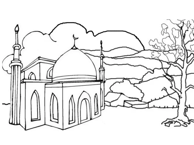 Warnai Keindahan Masjid dengan Gambar Mewarnai Pemandangan Masjid yang Seru dan Menarik!