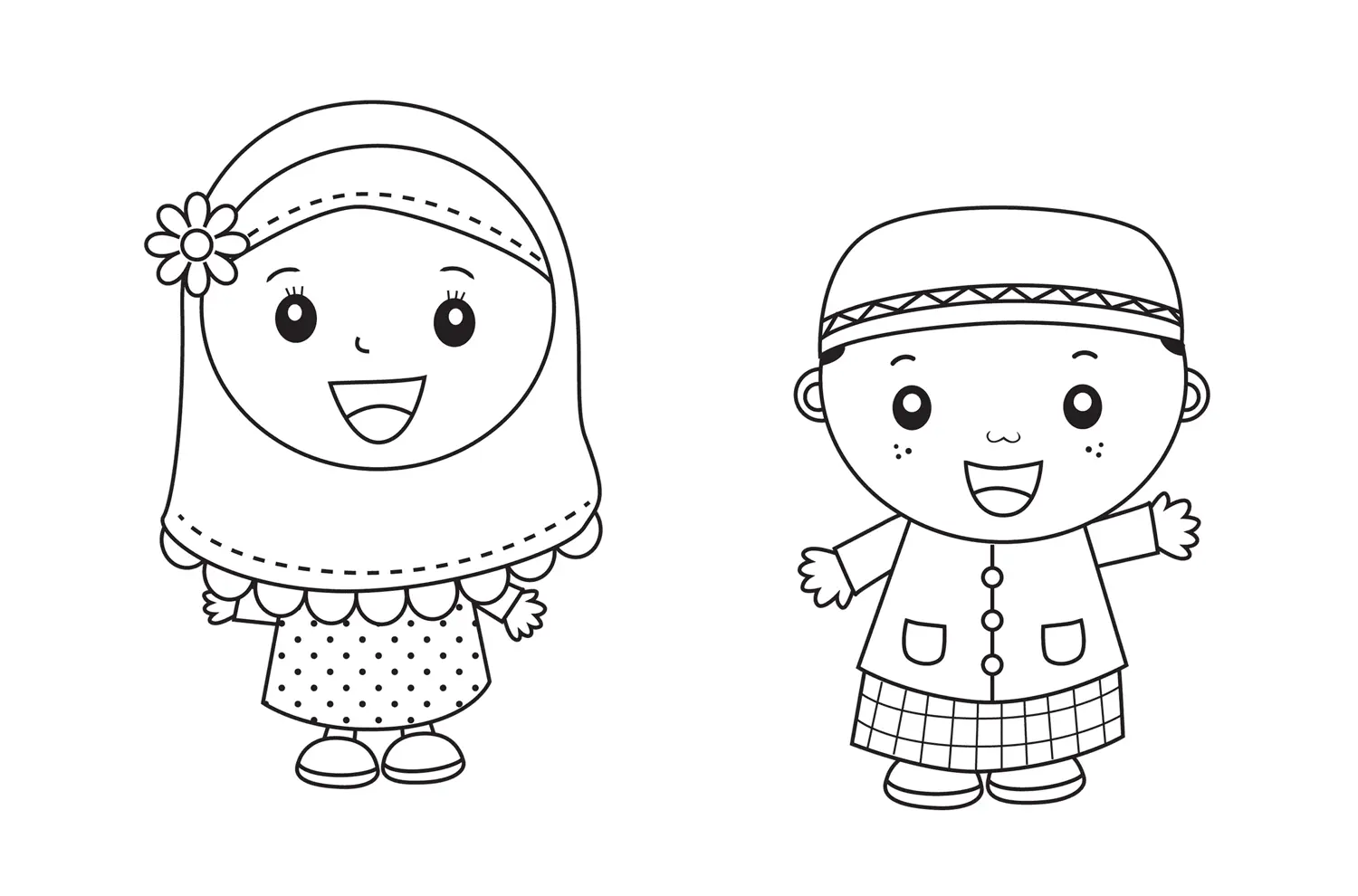20 Sketsa Gambar Mewarnai Anak Muslim yang Menarik Hati