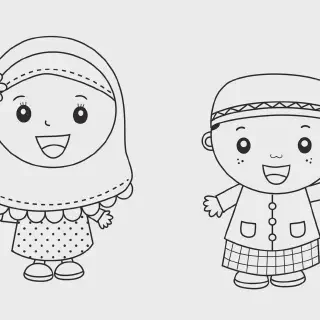 20 Sketsa Gambar Mewarnai Anak Muslim yang Menarik Hati